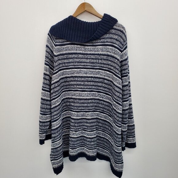 Catherines 2X Sweater Striped Knit Cowl Neck Pullover Navy Gray Plus Size Cozy - Picture 3 of 14